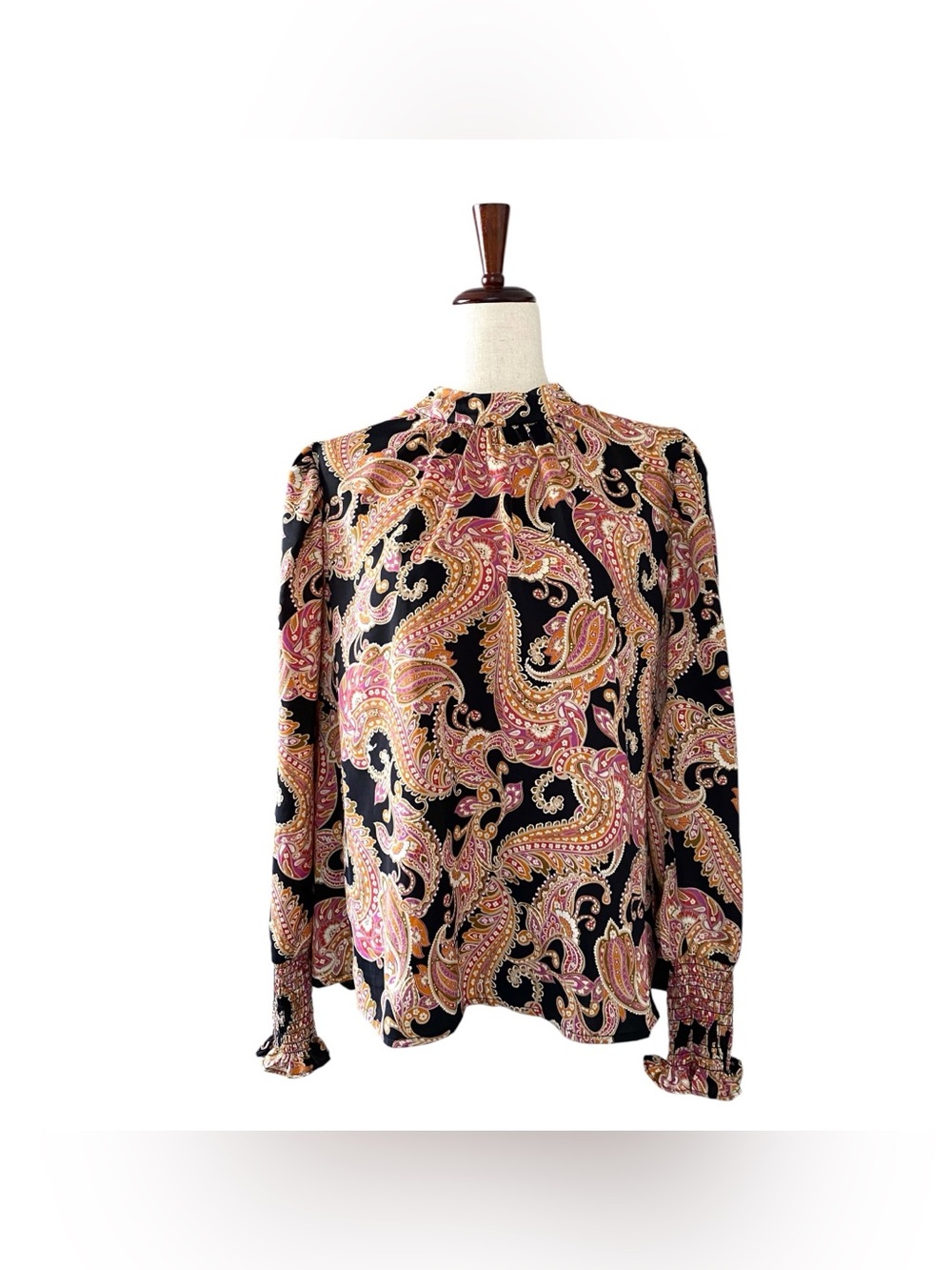WHO WHAT WEAR Womens Mock Neck Paisley Blouse Top Long Sleeve Multicolor XXL